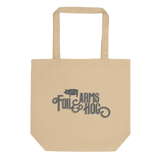 Foil Arms and Hog merchandise beige tote shopping bag with big logo design