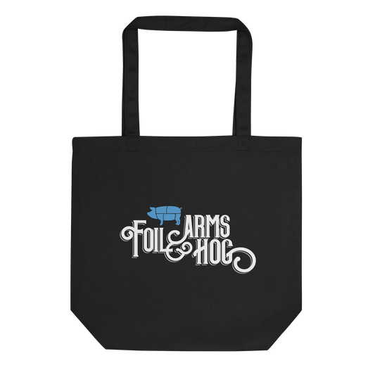 Foil Arms and Hog merchandise black tote shopping bag with big logo design